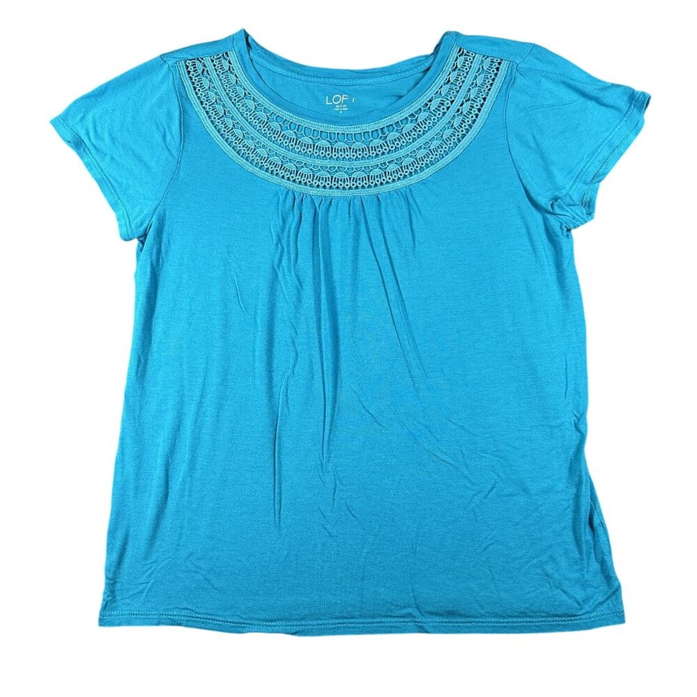 LOFT Outlet‎ Shirt Womens Small Crochet Neckline Short Sleeve Lightweight Top